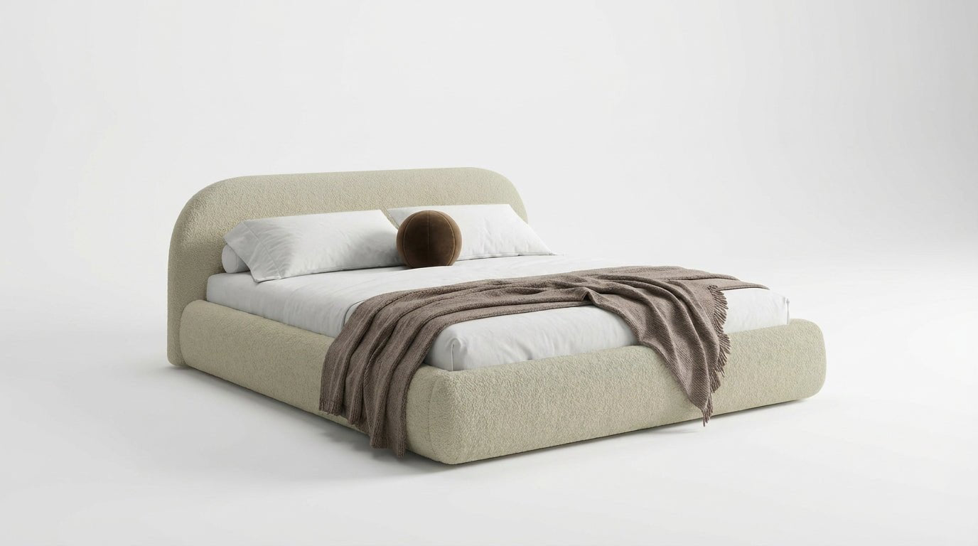 Designer Upholstered Bed Luma in Bouclé with Storage