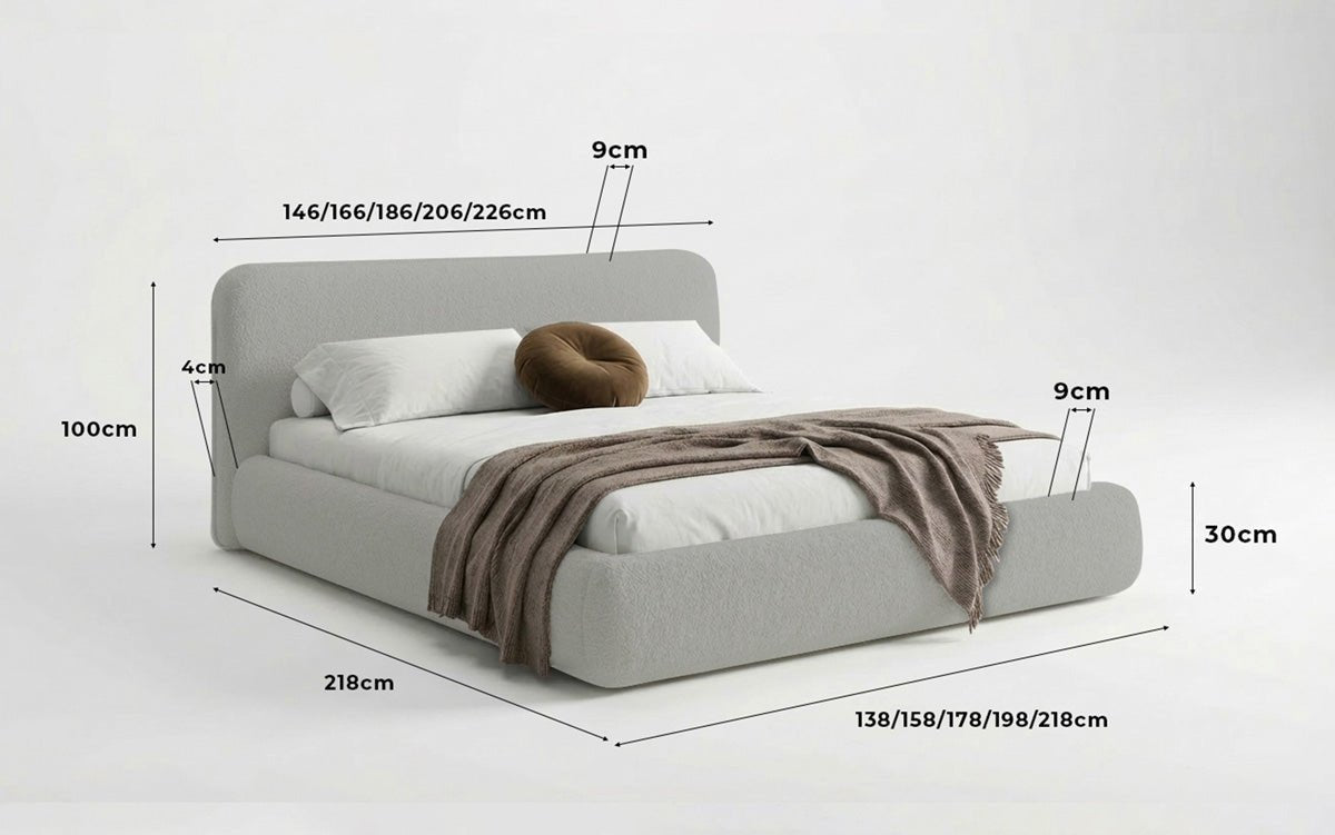 Designer Upholstered Bed Arosa in Bouclé with Storage