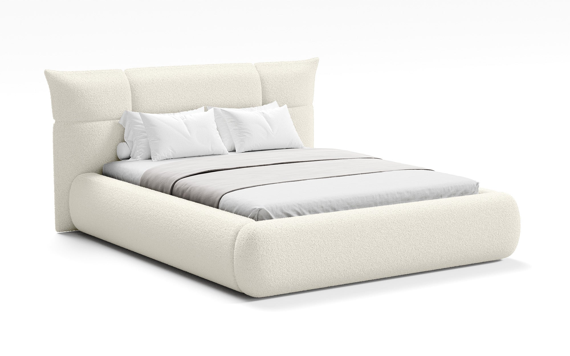 Designer-Polsterbett Gioia an Teddy-Bouclé mat Stauraum