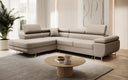 Designer-Ecksofa Aston mat Schlof- a Klappfunktioun aus Konschtlieder