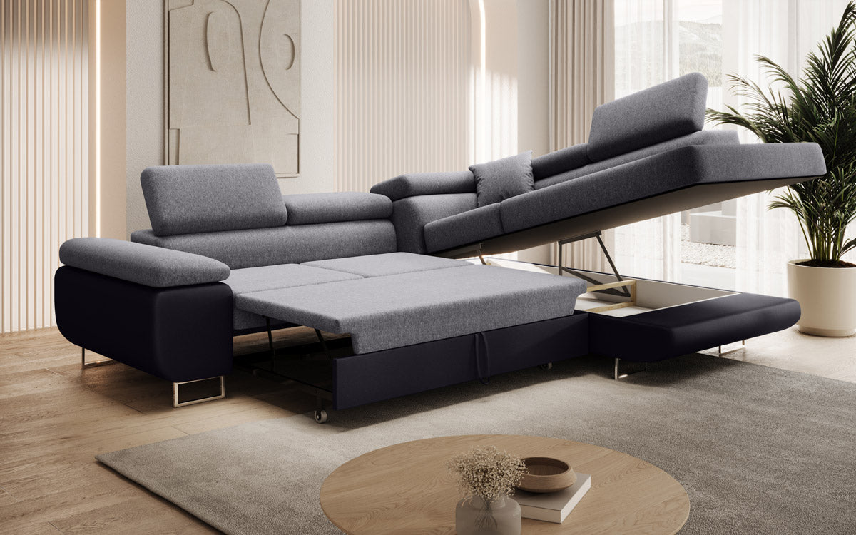 Designer Sofa Aston mit Schlaf- und Klappfunktion - Stoff/Kunstleder