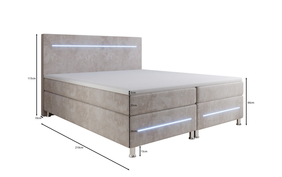 Sejour box spring bed with LED in cord