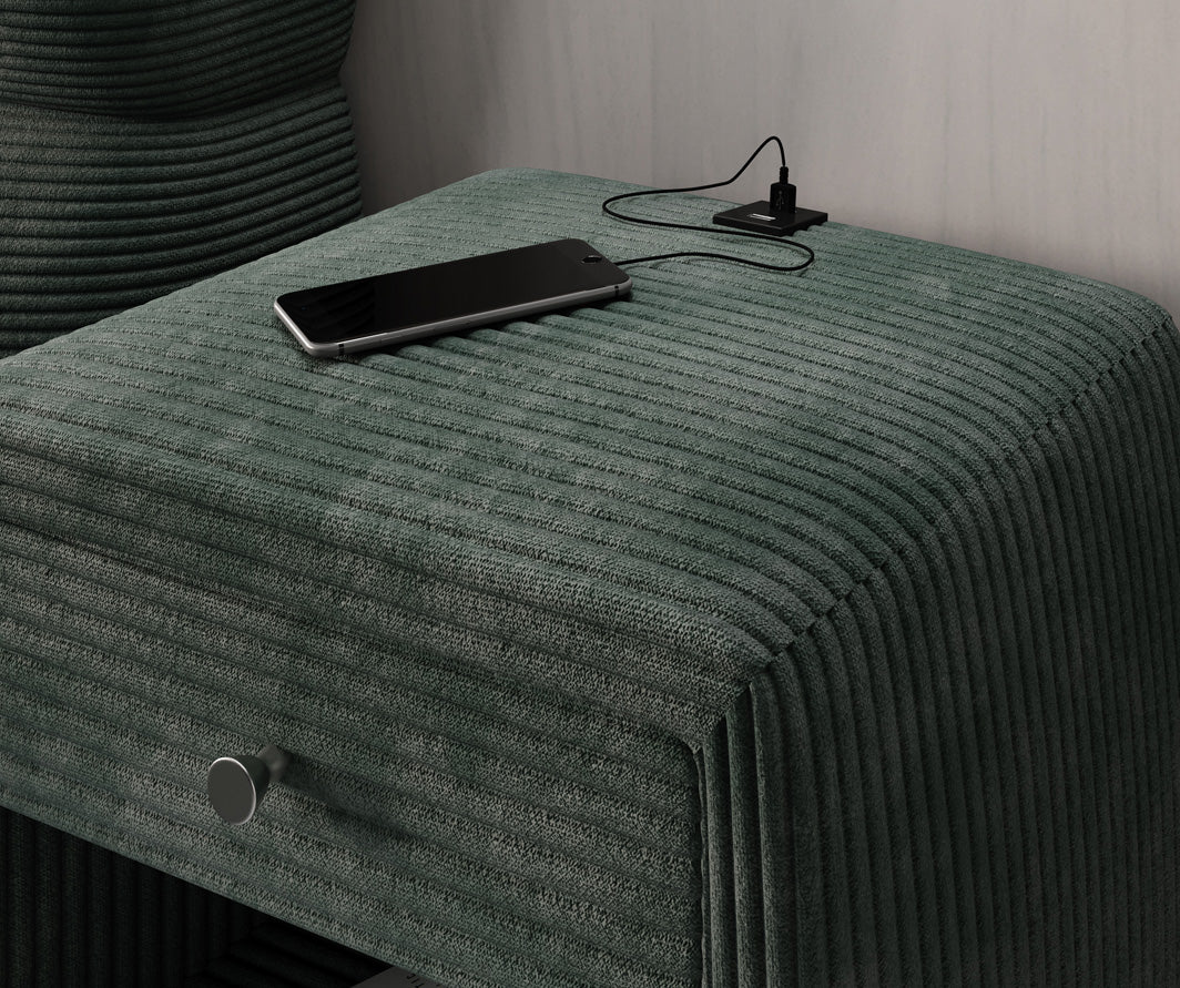 Table de nuit design Lilly avec connexion USB en Côtelé