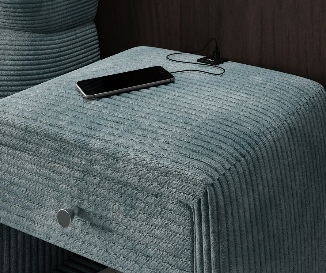 Table de nuit design Lilly avec connexion USB en Côtelé