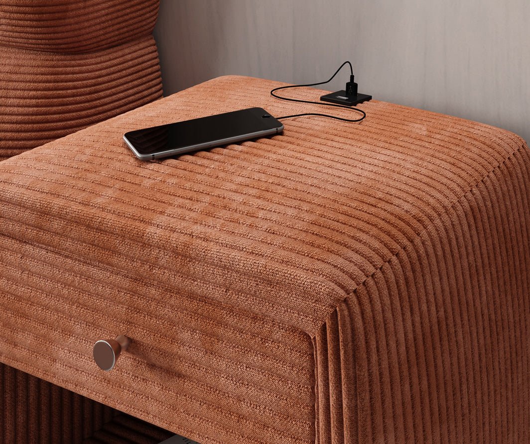 Table de nuit design Lilly avec connexion USB en Côtelé