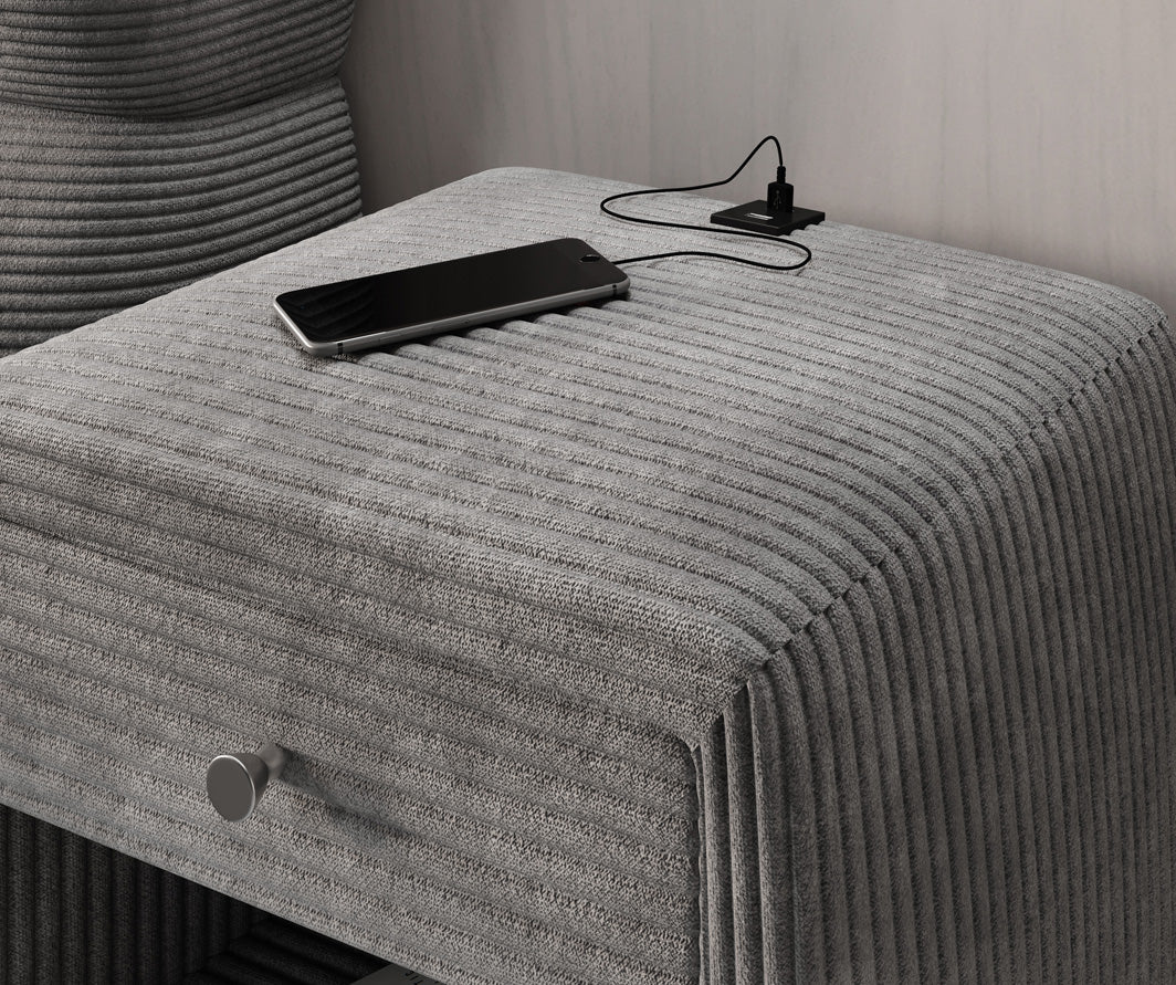Table de nuit design Lilly avec connexion USB en Côtelé