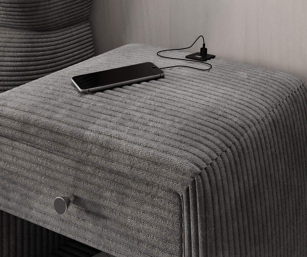 Table de nuit design Lilly avec connexion USB en Côtelé