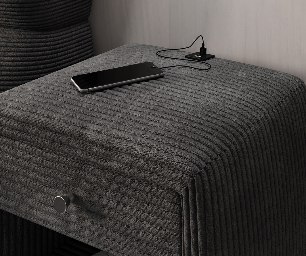 Table de nuit design Lilly avec connexion USB en Côtelé
