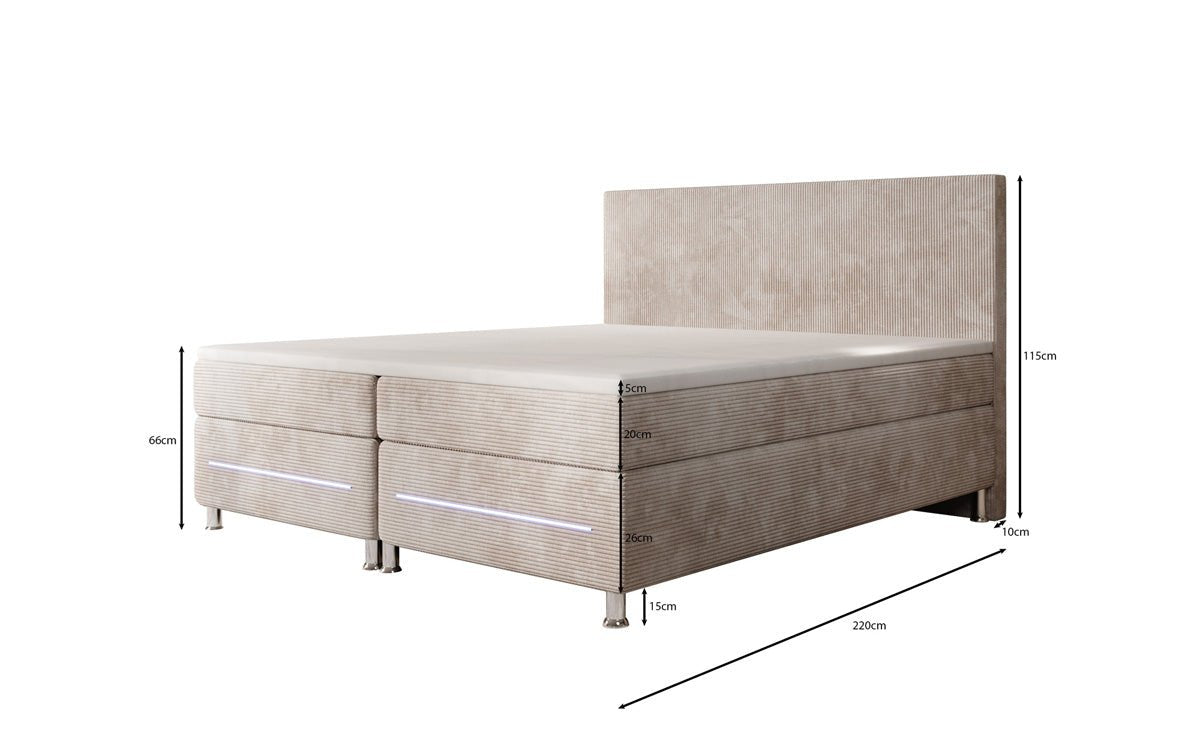 Simple box spring bed with LED in corduroy