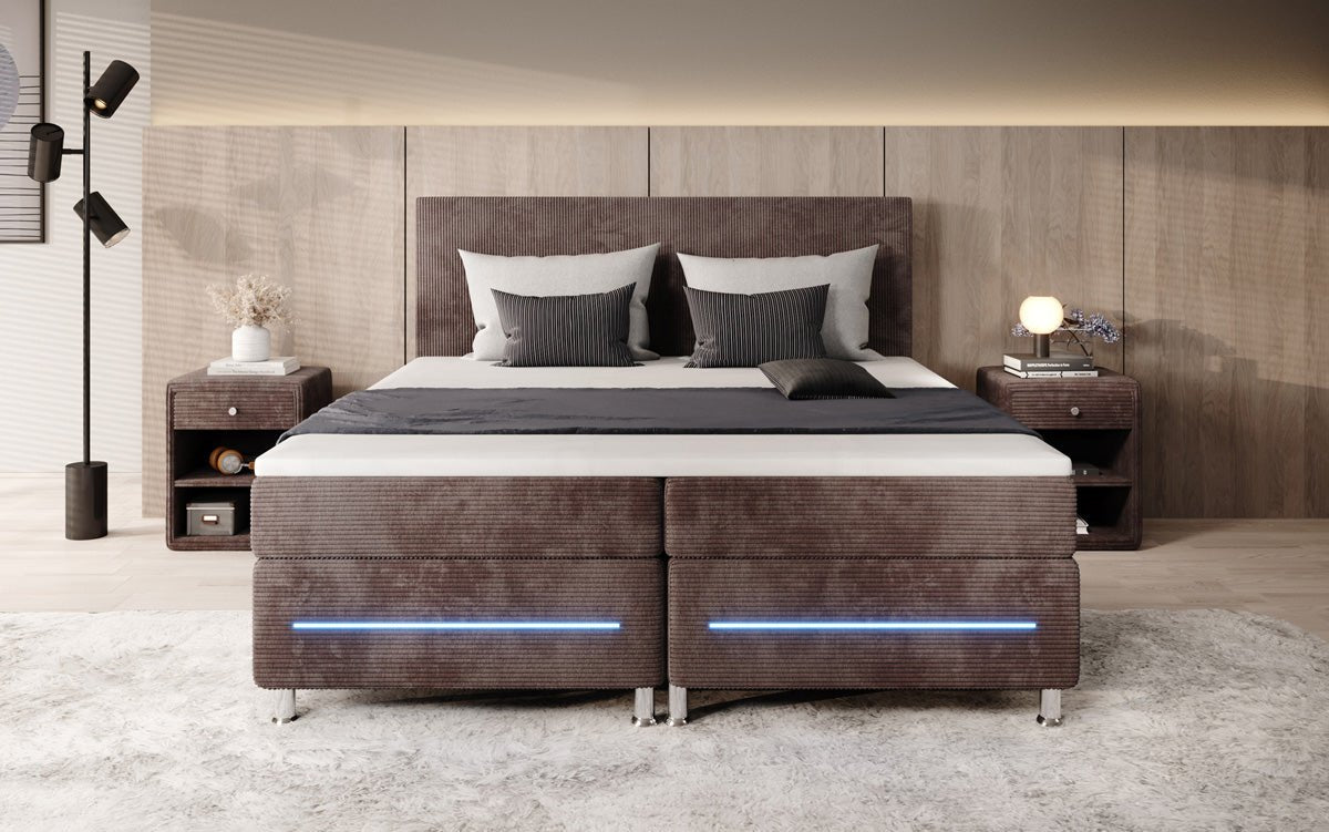 Simple box spring bed with LED in corduroy
