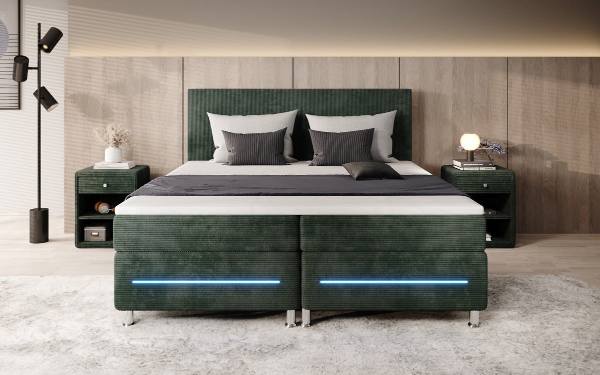Simple box spring bed with LED in corduroy