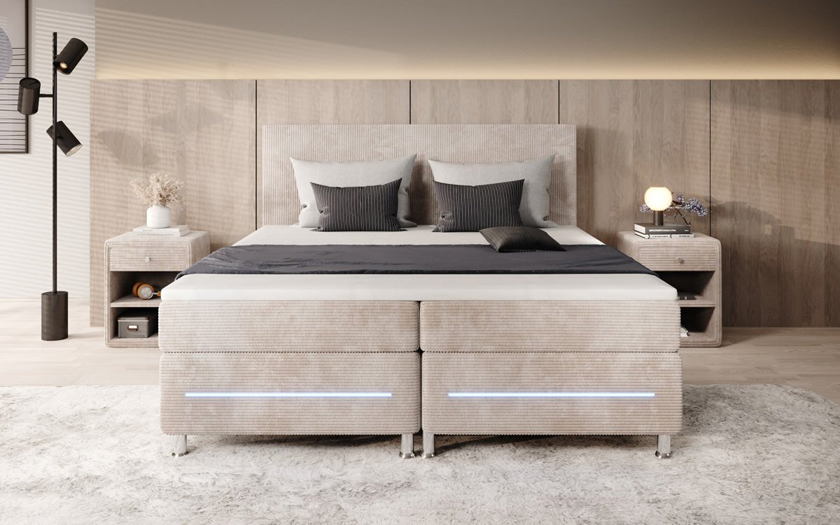 Simple box spring bed with LED in corduroy