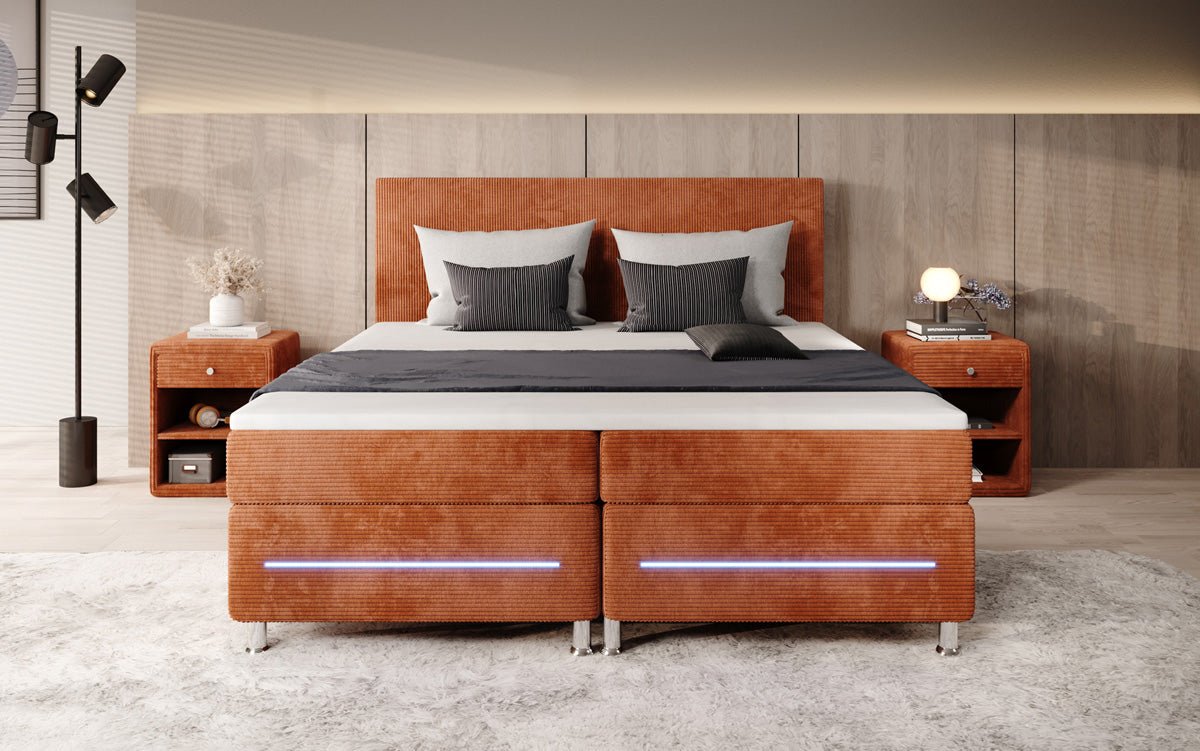 Simple box spring bed with LED in corduroy