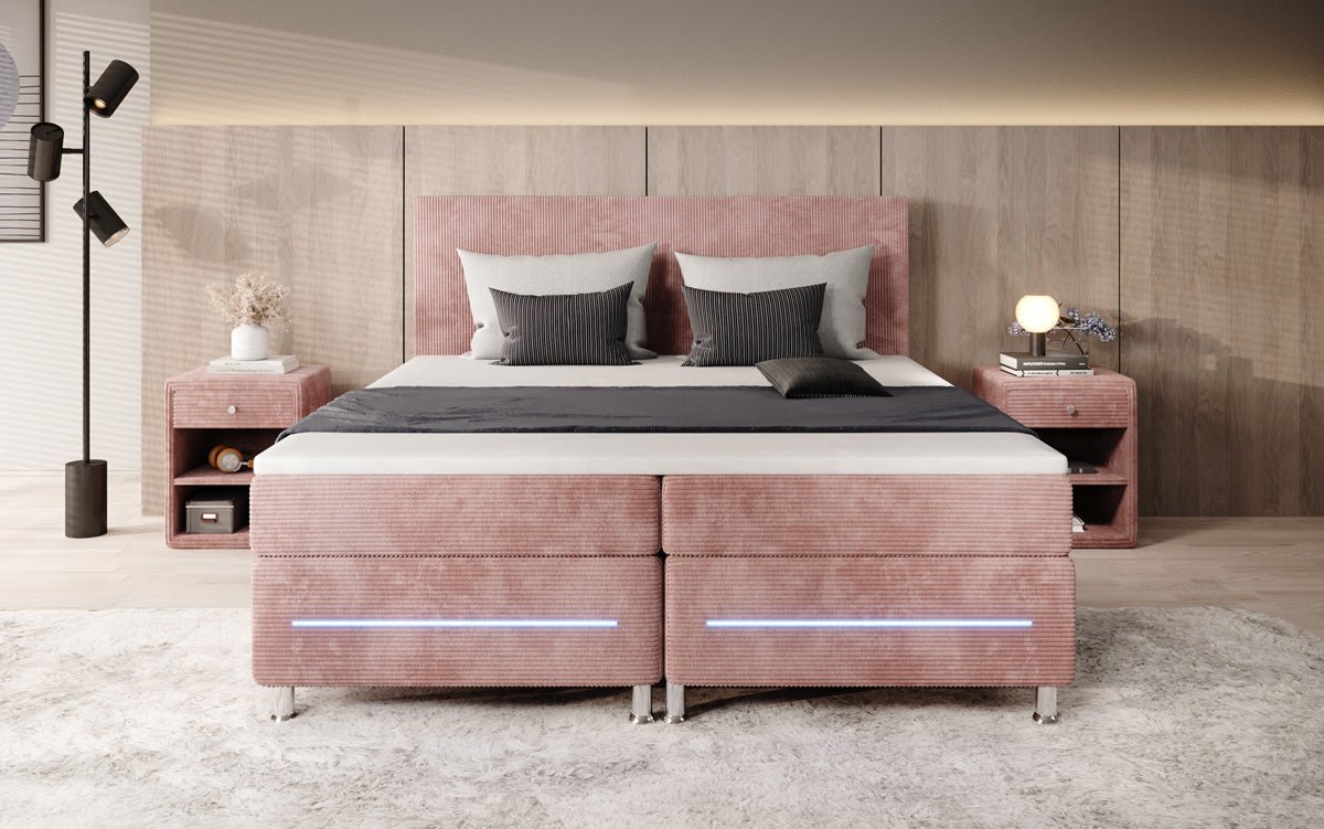 Simple box spring bed with LED in corduroy
