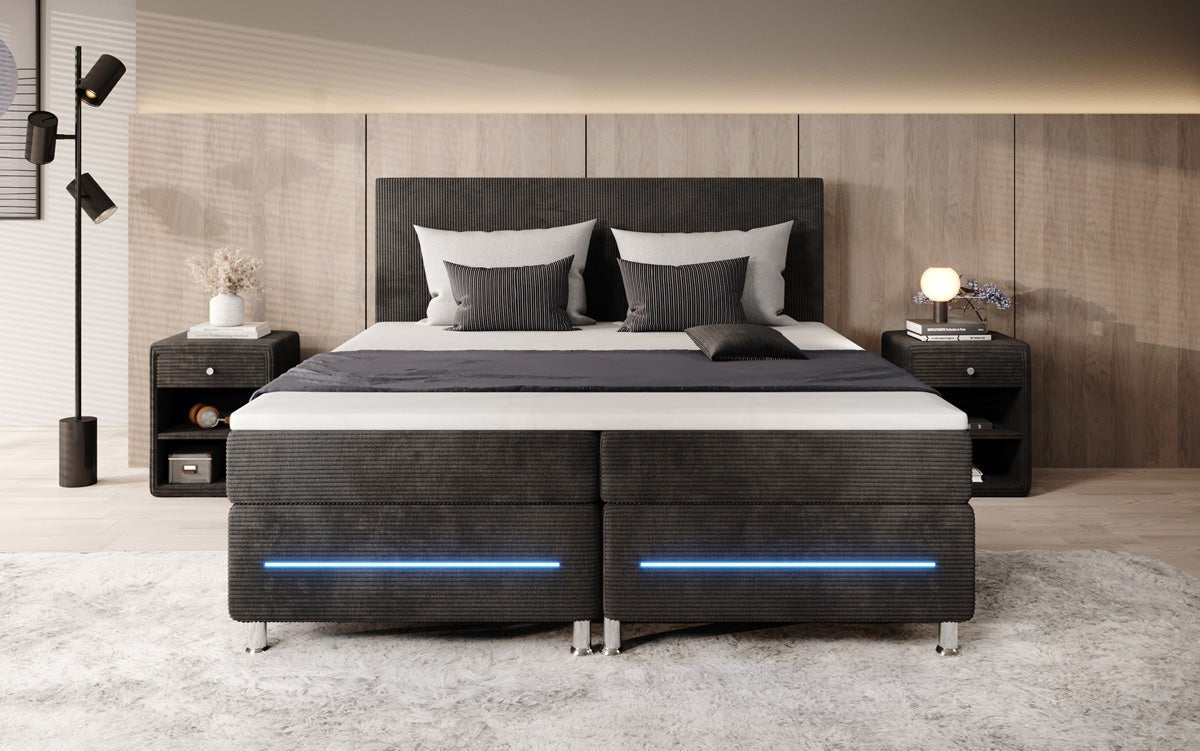 Simple box spring bed with LED in corduroy