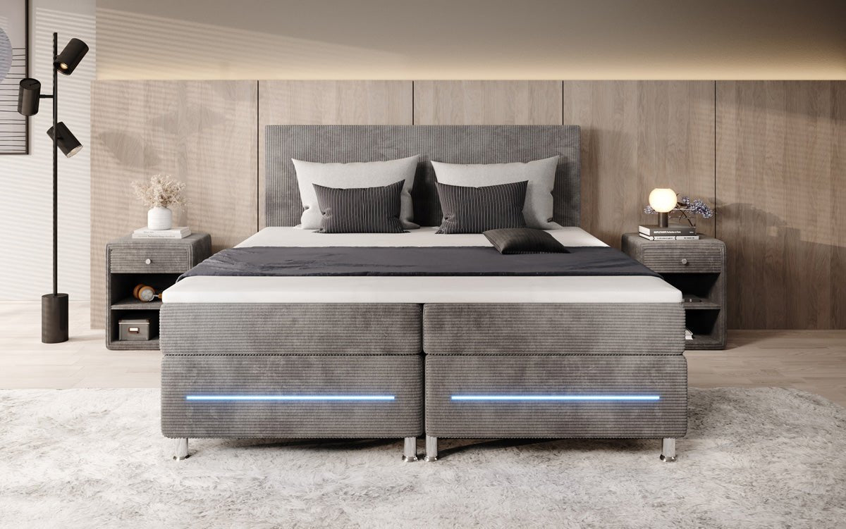 Simple box spring bed with LED in corduroy