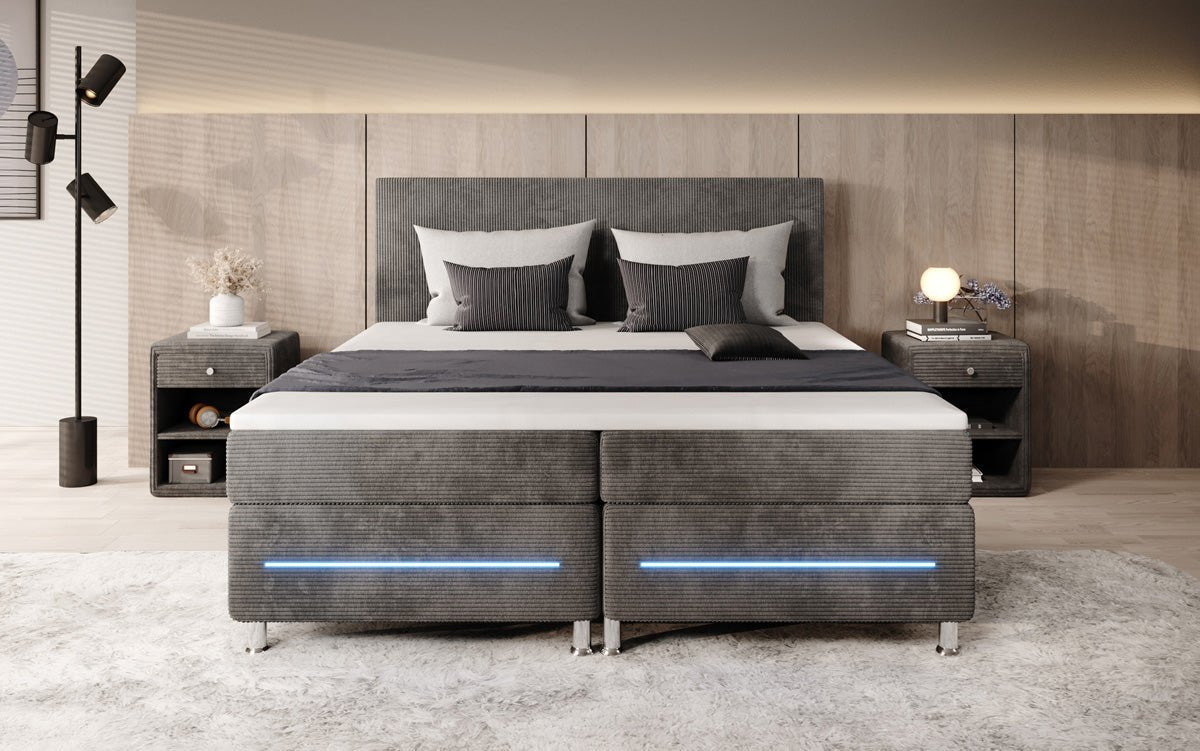 Simple box spring bed with LED in corduroy