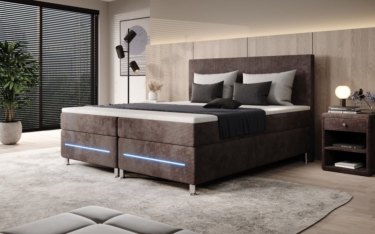 Simple box spring bed with LED in corduroy