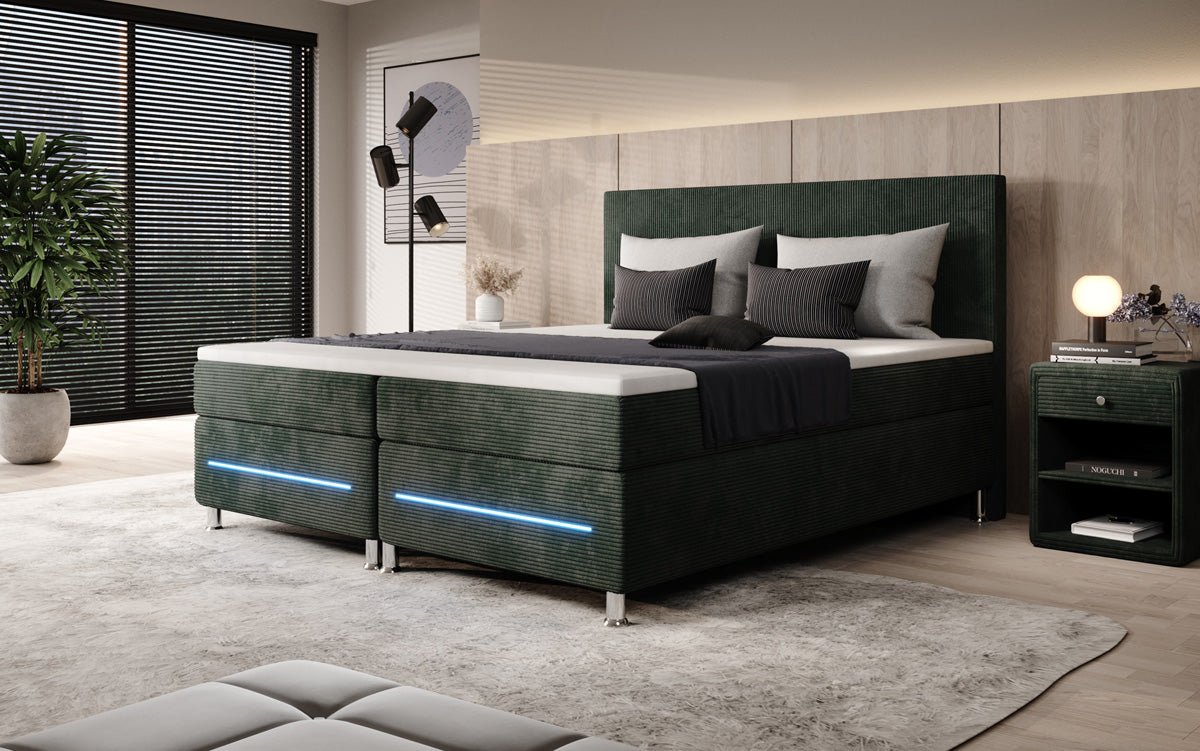 Simple box spring bed with LED in corduroy