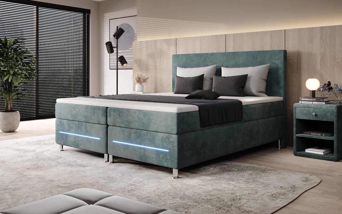 Simple box spring bed with LED in corduroy