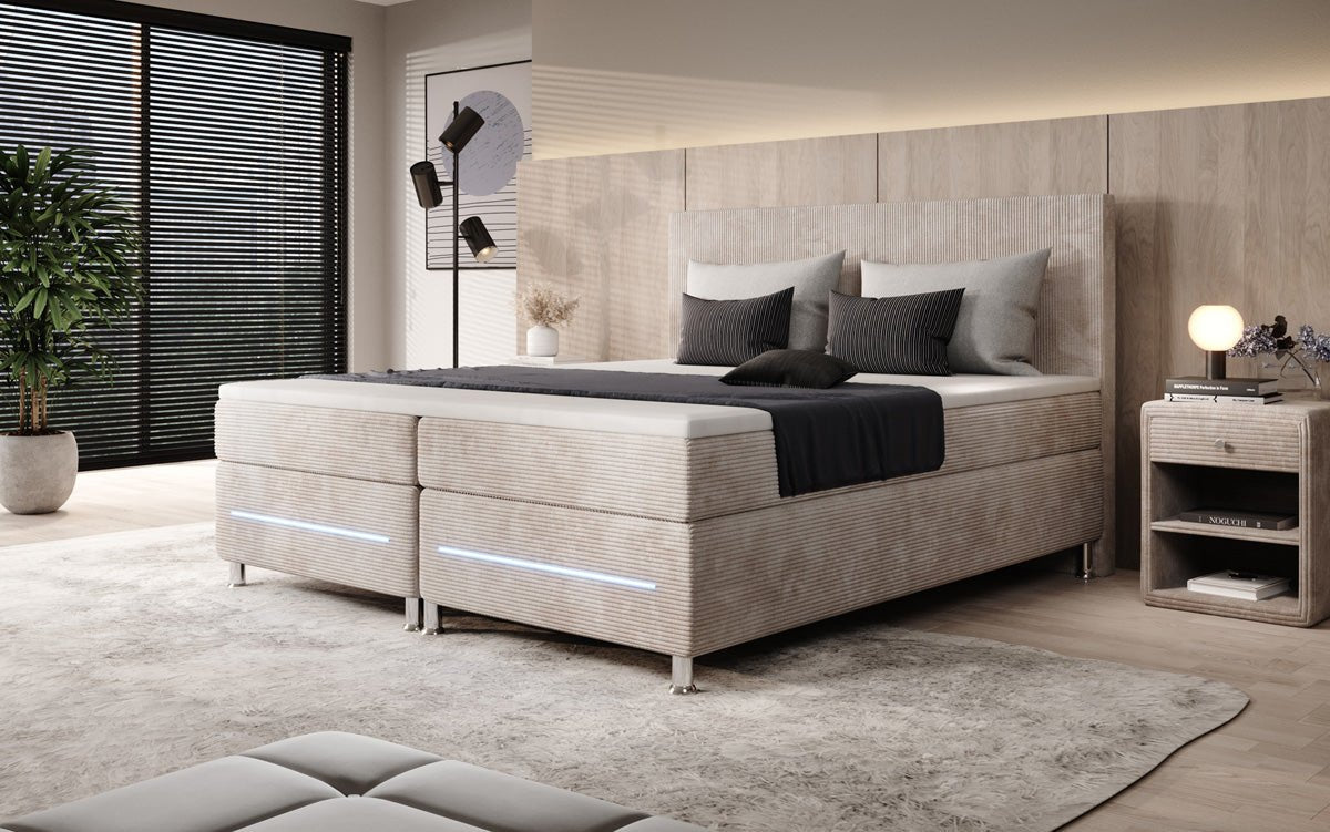 Simple box spring bed with LED in corduroy