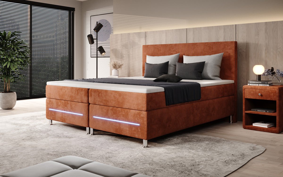 Simple box spring bed with LED in corduroy