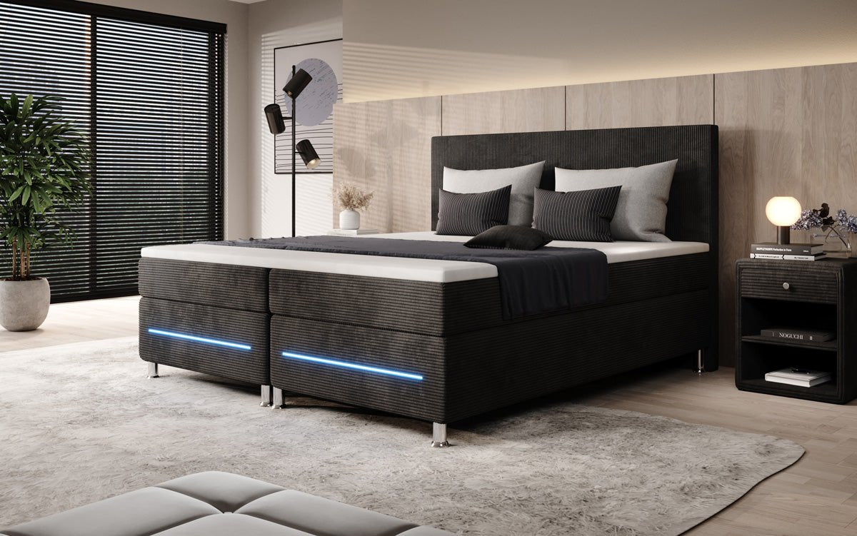 Simple box spring bed with LED in corduroy