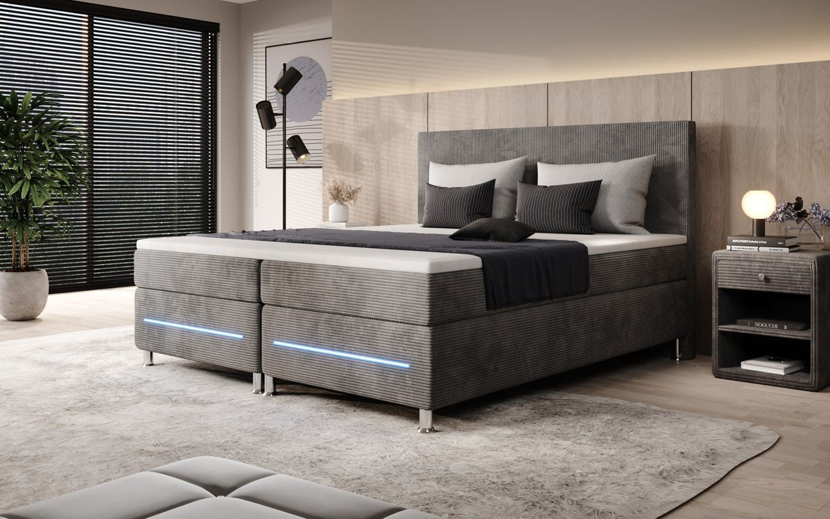 Simple box spring bed with LED in corduroy