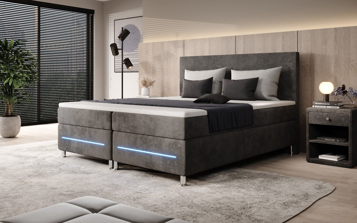 Simple box spring bed with LED in corduroy