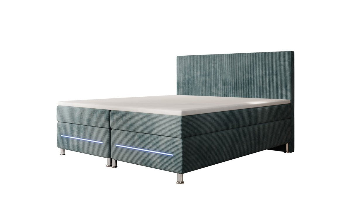 Simple box spring bed with LED in corduroy