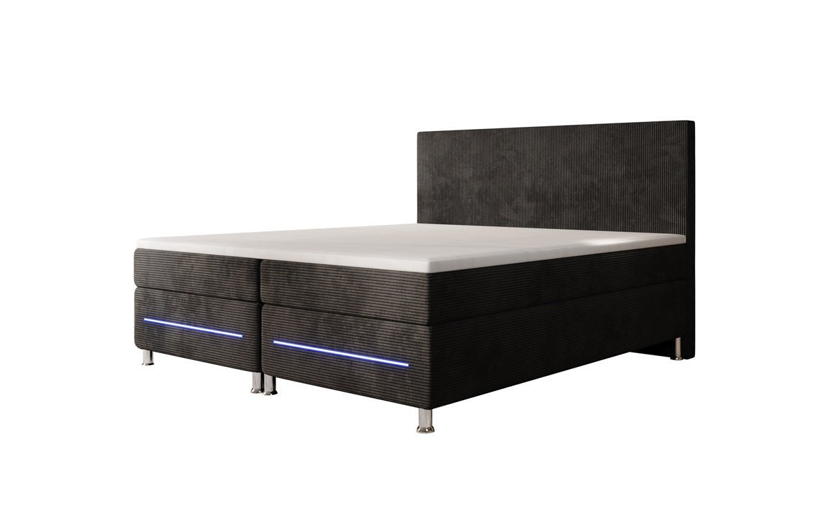 Simple box spring bed with LED in corduroy