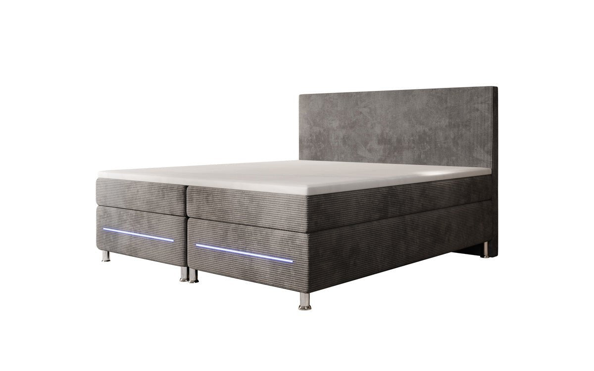 Simple box spring bed with LED in corduroy