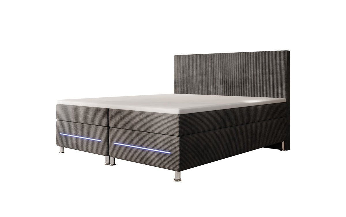 Simple box spring bed with LED in corduroy