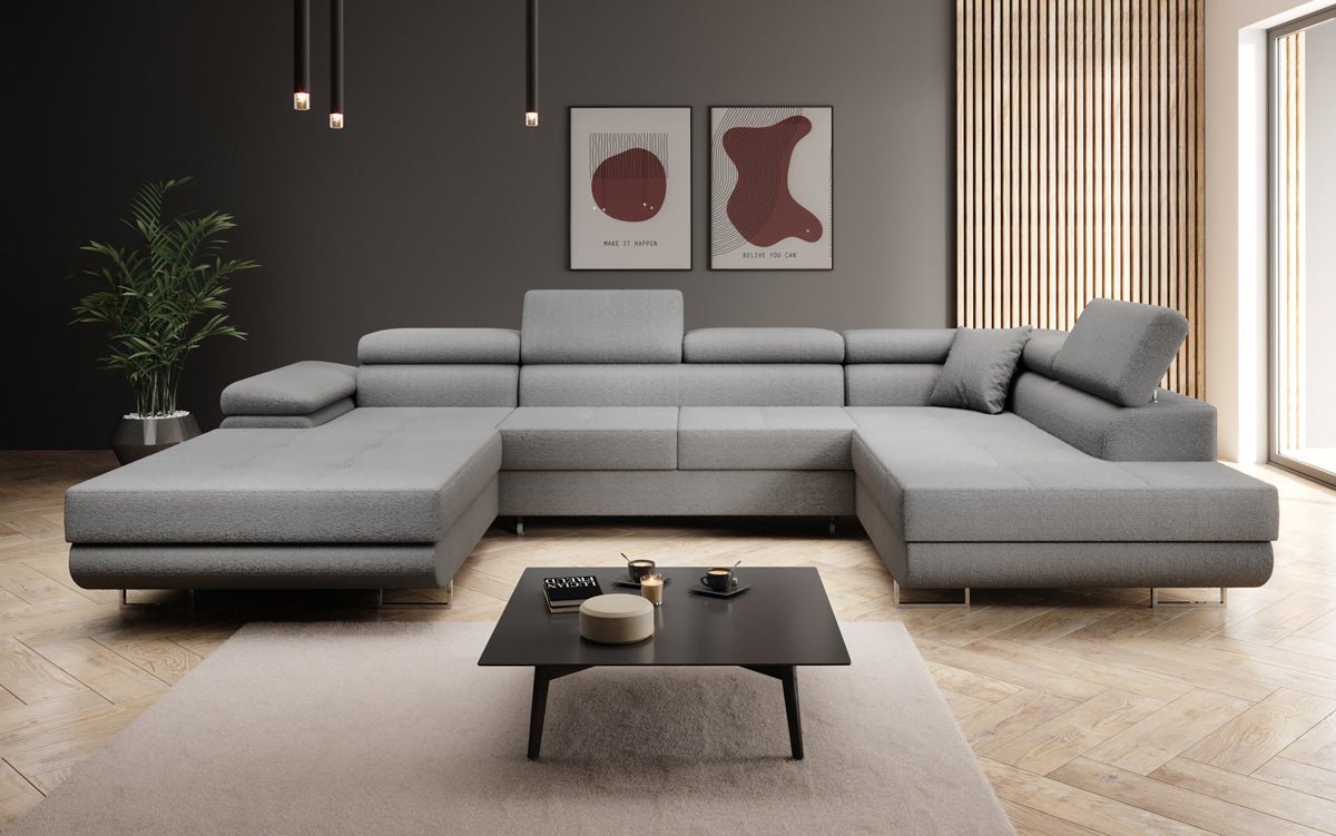 Canapé designer Lago avec fonction couchage et rabattable en bouclé