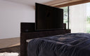 Sejour box spring bed with TV lift, RGB, and storage in corduroy