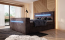 Sejour box spring bed with TV lift, RGB, and storage in corduroy