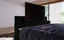 Sejour box spring bed with TV lift, RGB, and storage in corduroy
