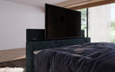 Sejour box spring bed with TV lift, RGB, and storage in corduroy