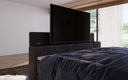 Sejour box spring bed with TV lift, RGB, and storage in corduroy