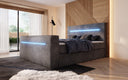 Sejour box spring bed with TV lift, RGB, and storage in corduroy