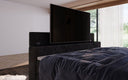 Sejour box spring bed with TV lift, RGB, and storage in corduroy