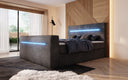 Sejour box spring bed with TV lift, RGB, and storage in corduroy