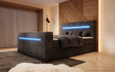 Sejour box spring bed with TV lift, RGB, and storage in corduroy