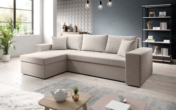 Designer Ecksofa Denver Bouclé mit Schlaf- und Klappfunktion