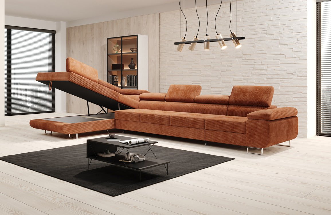 Canapé designer Maxi avec fonction couchage et pliable en velours côtelé