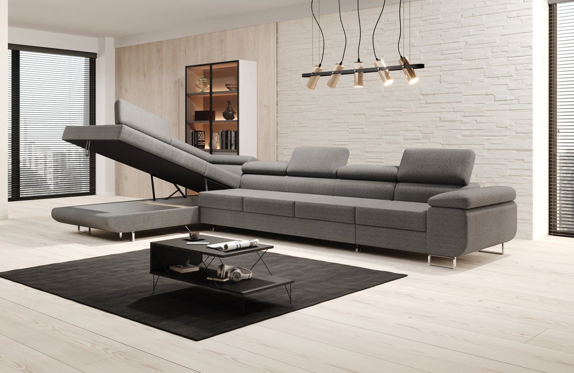 Designer Sofa Maxi mit Schlaf - und Klappfunktion in Bouclé