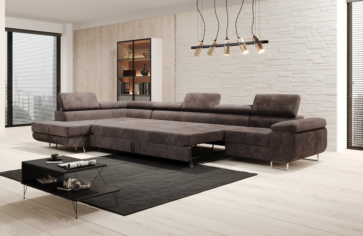 Canapé designer Maxi avec fonction couchage et pliable en velours côtelé