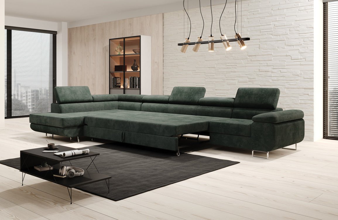 Canapé designer Maxi avec fonction couchage et pliable en velours côtelé