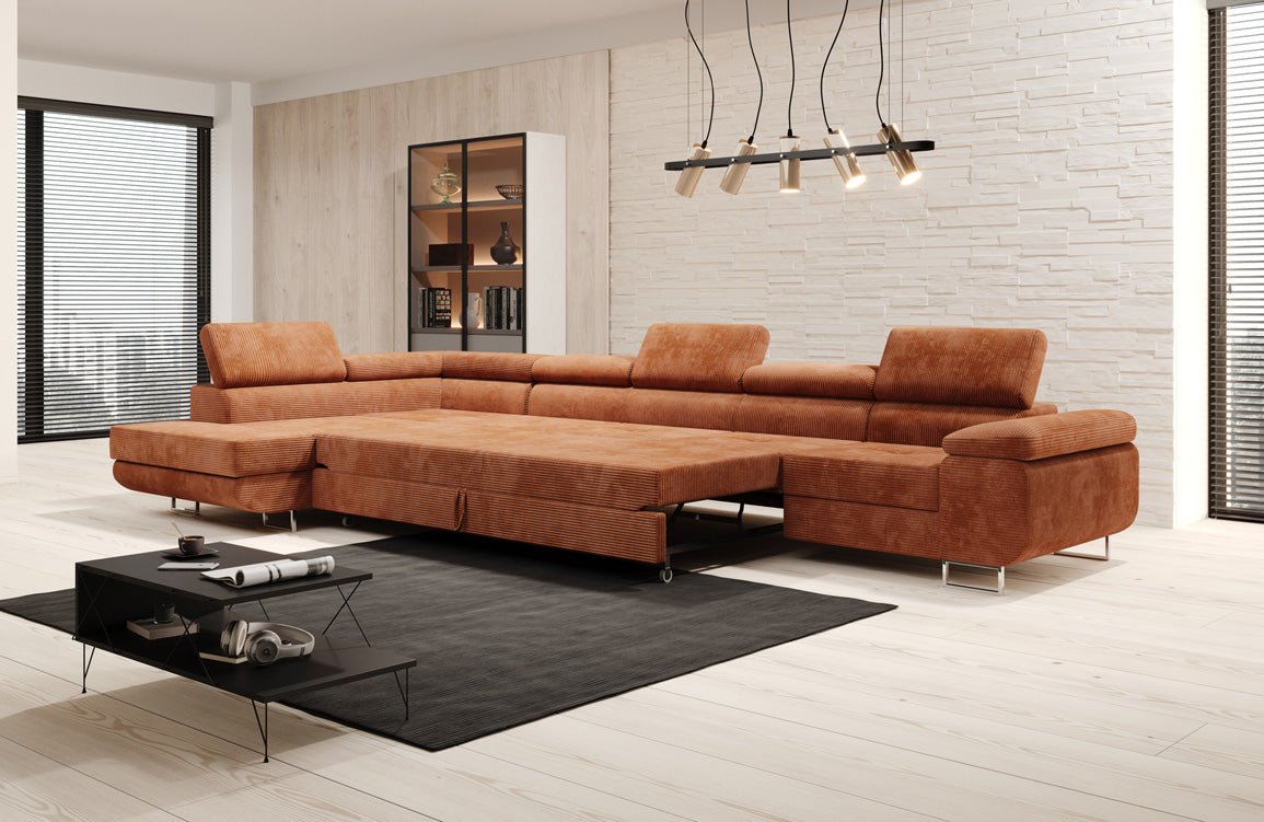 Canapé designer Maxi avec fonction couchage et pliable en velours côtelé