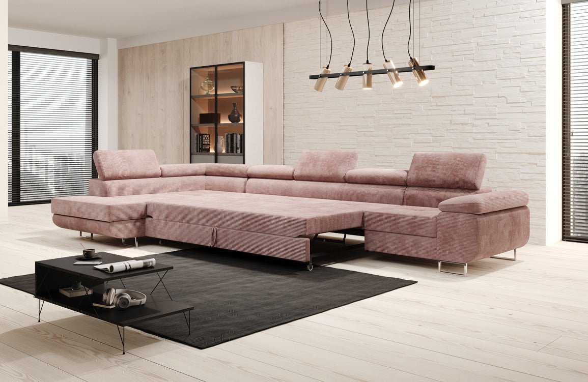 Canapé designer Maxi avec fonction couchage et pliable en velours côtelé